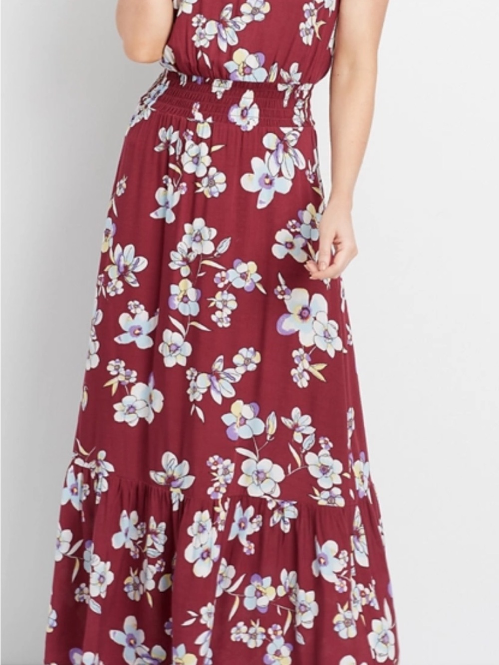NWT Smocked Summer , Floral Maxi dress burgundy  Medium